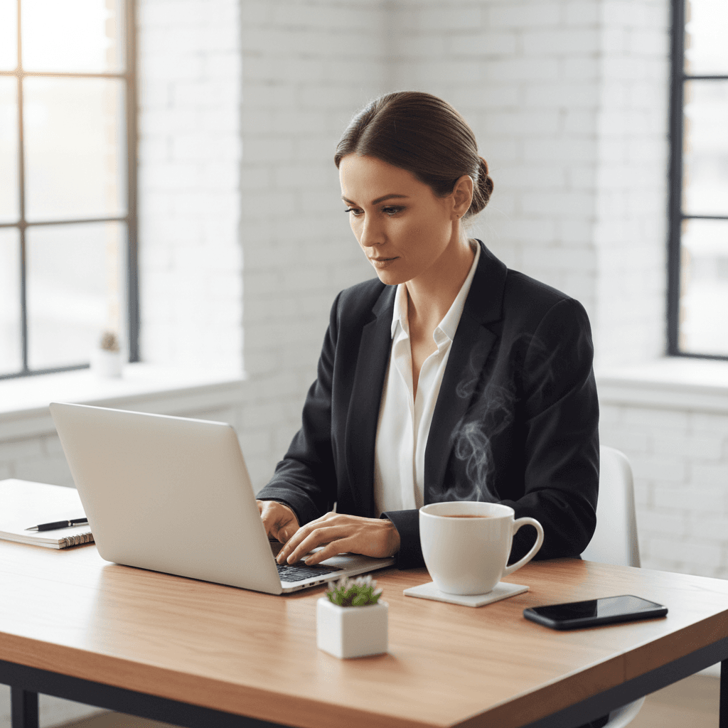 Local business owner reviewing website on laptop