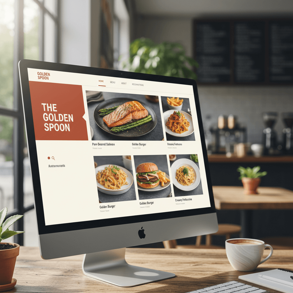 Restaurant website design displayed on monitor