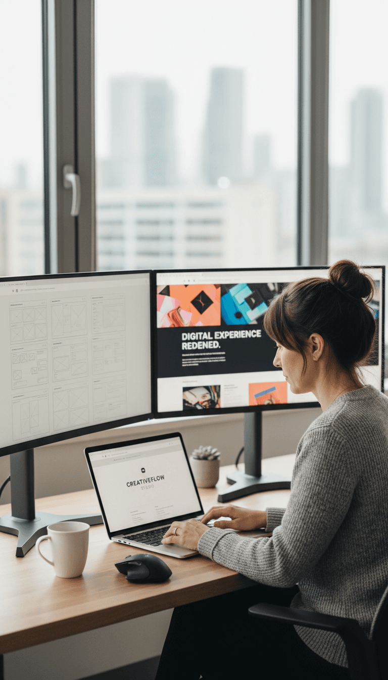 Web designer building responsive website on computer
