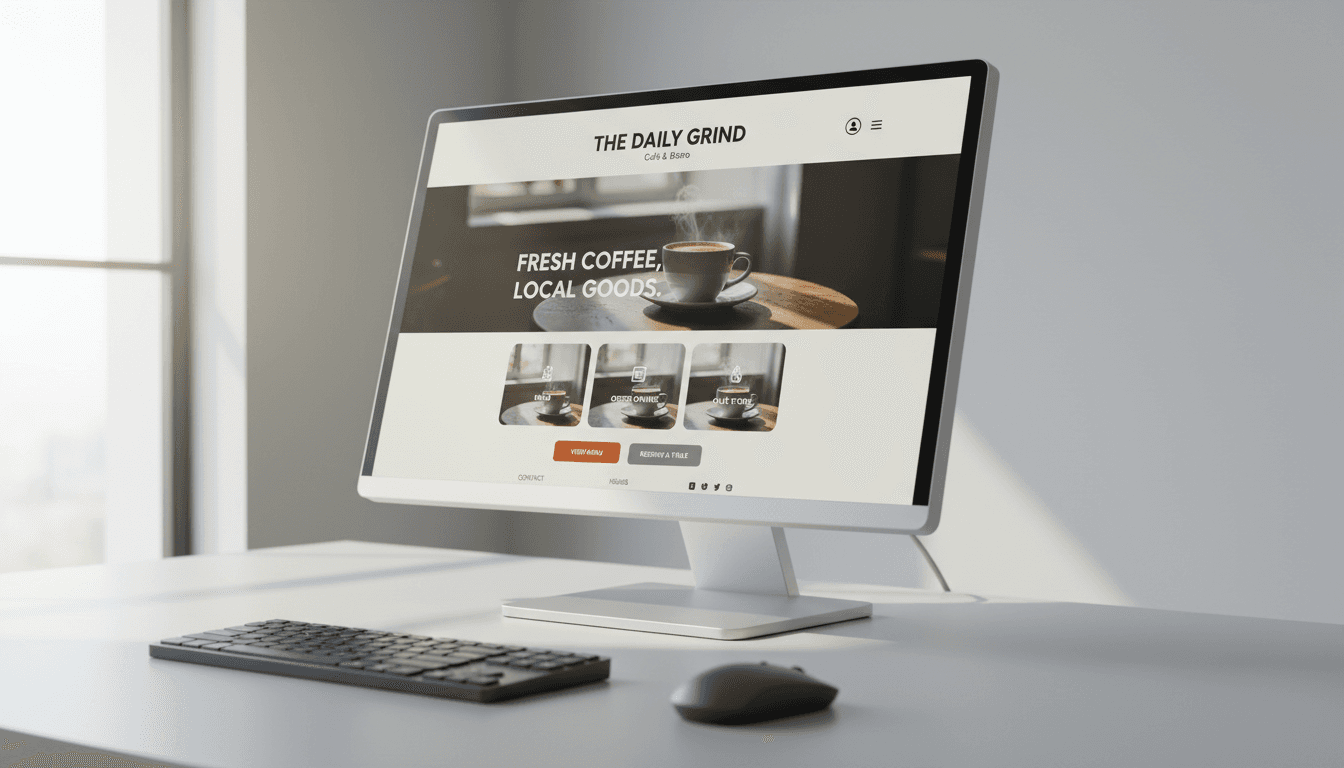 Desktop monitor displaying a professionally designed, mobile-optimized website for a local business